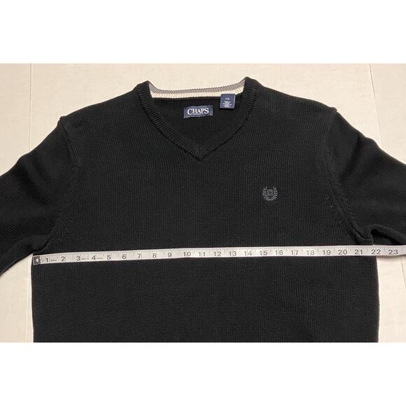 Mens Chaps V-Neck Sweater Tight Knit Long Sleeve 100% Cotton Black Sz Large EUC - Picture 7 of 11
